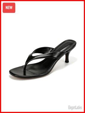 PU Leather Kitten Heel Flip Flops Thong Slide Sandals Heeled Dress Sandals